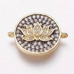 Черный Цвет Металла & Золотой Коннекторы, латунь, кубический цирконий, плоско-круглые, прозрачные, металлический черный & золотой, 14x18x3 мм, отверстие : 1 мм