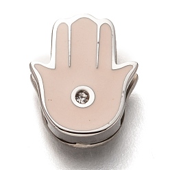 Edelstahl Farbe 304 Edelstahl Diacharme, Schmelz-Stil, mit Strass-Kristall, Hamsa Hand / Hand von Fatima / Hand von Miriam, Fischcremesuppe, Edelstahl Farbe, 12x10x3.5 mm, Bohrung: 7.5x1.5 mm