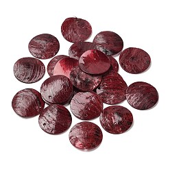 Темно-Красный Подвески из натуральных ракушек акойя, окрашенные распылением, мать ракушки, плоские круглые прелести, темно-красный, 20.5x1~3 мм, отверстие : 1.5 мм