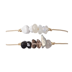 Смешанные камни 2 шт. 2 набор браслетов из плетеных бусин в стиле натуральных и синтетических смешанных драгоценных камней, регулируемые парные браслеты чакра, внутренний диаметр: 3/8~3 дюйм (0.9~7.5 см), 1 шт / стиль