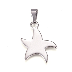 Stainless Steel Color Tarnish Resistant 304 Stainless Steel Pendants, Starfish, Stainless Steel Color, 30.5x26.5x1.5mm, Hole: 10x4.5mm