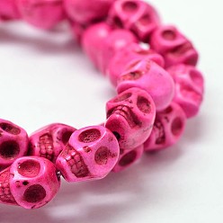 Deep Pink Dyed Synthetic Turquoise Bead Strands, Skull, Deep Pink, 8x6x7mm, Hole: 1mm, about 48~49pcs/strand, 15.3~15.5 inch