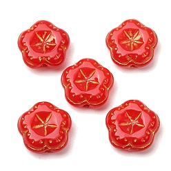 Red Handmade Lampwork Beads, Flower, Red, 17.5x18x7mm, Hole: 1mm, about 30pcs/bag