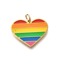 Сердце Гордость 304 эмалированные подвески из нержавеющей стали, Радуга цветов, с целью перехода в кольце, сердце, 15x20x1.5 мм, отверстие : 3.5 мм