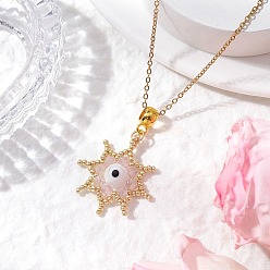 Pink Стеклянные бусины и ожерелья ручной работы с подвесками в виде звездочек от сглаза, 304 из нержавеющей стали кабель цепи ожерелья, золотые, розовые, 17.91 дюйм (45.5 см)