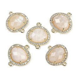 Лунный Камень Овальные звенья из натурального лунного камня, латунь с покрытием из латуни, микро-паве, прозрачные подвески из кубического циркония, золотые, 20.5x17.5x4.5 мм, отверстие : 1.6 мм