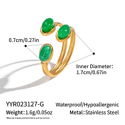 Авантюрин Регулируемые 304 открытые манжеты из нержавеющей стали с натуральным авантюрином для женщин, реальный 18 k позолоченный, внутренний диаметр: 17 мм