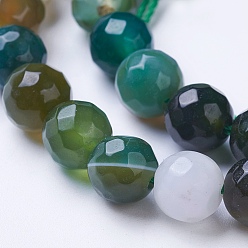 Green Natural Striped Agate/Banded Agate Beads Strands, Dyed & Heated, Faceted, Grade A, Round, Green, 8mm, Hole: 1.2mm, about 47pcs/strand, 14.9 inch(38cm)