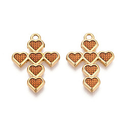 Шоколадный 304 подвески из нержавеющей стали и эмали, крест и сердечки, золотые, цвет шоколада, 25x18x2 мм, отверстие : 1.8 мм