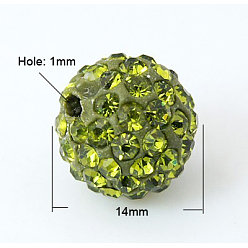 Оливин Pave disco бусины, Бусины со стразами, полимерная глина , класс А, оливина, С. 15 (2.1~2.2 мм), 14 мм, отверстие : 2 мм