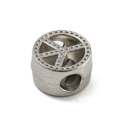 Stainless Steel Color Tarnish Resistant 304 Stainless Steel Beads Rhinestone Settings, Flat Round with Peace Sign, Stainless Steel Color, 11x10.5x6.5mm, Hole: 3.9mm, Fit for 0.5mm Rhinestone