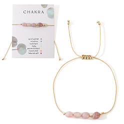 Розовый Кварц Чакра регулируемые браслеты из натурального розового кварца с бусинами из бисера, Браслеты из нейлонового шнура для женщин и мужчин, внутренний диаметр: 11 дюйм (28 см)