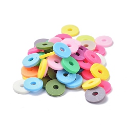 Gemischte Farbe Manuell Polymer Ton Perlen, heishi Perlen, Flache Runde / Scheibe, Gemischte Farbe, 8x1 mm, Bohrung: 2 mm, ca. 7000 Stk. / 500 g