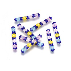 Medium Blue Handmade Japanese Seed Beads, with Japan Import Thread, Loom Pattern, Rectangle, Medium Blue, 28.5x4x2mm