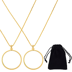 Золотой 2 шт. плоские круглые 5 x ожерелья с подвесками в виде увеличительного стекла, ожерелья из цинкового сплава с цепочками, золотые, 35.43 дюйм (90 см)