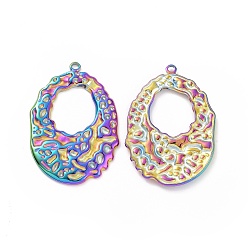Rainbow Color Ion Plating(IP) 304 Stainless Steel Pendants, Textured, Teardrop Charm, Rainbow Color, 33x22x2mm, Hole: 1.5mm