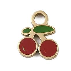 Вишня 304 из нержавеющей стали шармы эмали, золотые, вишня, 10x8x1.5 мм, отверстие : 2 мм