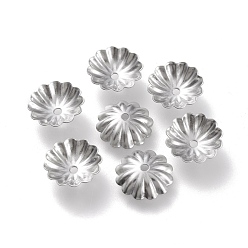 Stainless Steel Color 304 Stainless Steel Bead Caps, Multi-Petal, Flower, Stainless Steel Color, 9.5x10x3mm, Hole: 1.2mm