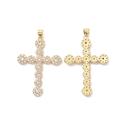 Настоящее золото 18K Подвески из латуни с крестообразным паве из прозрачного кубического циркония, без кадмия, без никеля и без свинца, реальный 18 k позолоченный, 47 мм, отверстие : 3.5x4 мм