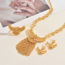 Золотой Роскошные комплекты из латунных серег, ожерелий и колец с кисточками в виде орла для свадеб и торжественных случаев, золотые, ожерелья: 22.44 дюйм (57 см)