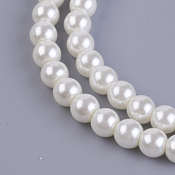 Creamy White Eco-Friendly Dyed Glass Pearl Beads Strands, Grade A, Round, Cotton Cord Threaded, Creamy White, 6mm, Hole: 1.2~1.5mm, about 70pcs/strand, 15.7 inch