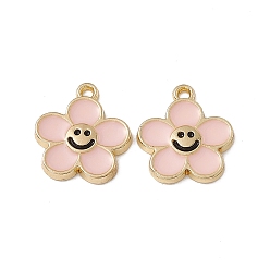 Розовый Подвески из эмали и сплава, золотые, цветок с улыбающимся личиком, туманная роза, 15x14x2 мм, отверстие : 1.4 мм