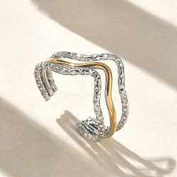 Золотой & Цвет Нержавеющей Стали 304 Открытые кольца-манжеты из нержавеющей стали с тройной волной для женщин, ионное покрытие (ip), золотые и нержавеющая сталь цвет, 13 мм, размер США 9 3/4 (19.5 мм)