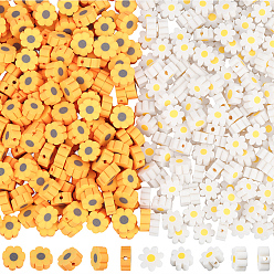 Color mezclado 400 piezas de cuentas de arcilla polimérica hechas a mano con forma de flor, 2 estilos, cada estilo 200 piezas, color mezclado, 8~9x8.5~9.5x4~4.5 mm, agujero: 1.6~1.8 mm