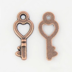 Красная Медь Сплавочные подвески тибетского стиля, без кадмия, без никеля и без свинца, отмычка, Красная медь, 17x9x1 мм, отверстие : 1 мм