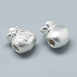 Silver 925 Sterling Silver Beads, Lucky Bag with Chinese Character Fu, Silver, 12x10x8mm, Hole: 3mm