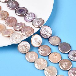 Сливовый Натуральный жемчуг в стиле барокко кеши, зарождающаяся жемчужина, плоско-круглые, слива, 19~22x3~8 мм, отверстие : 0.6 мм, около 18~20 шт / нитка, 15.16~15.55 дюйм (38.5~39.5 см)