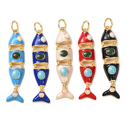 (52) Непрозрачная лаванда Латунь эмаль подвески, рыбы прелести, без кадмия и без свинца, стойки покрытие, долговечный, с целью перехода в кольце, реальный 18 k позолоченный, разноцветные, 32x8x4 мм, отверстие : 3 мм