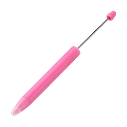 Hot Pink Plastic Beadable Pens, Press Ball Point Pens, for DIY Pen Decoration, with Iron Rod, Hot Pink, 167x11.5mm