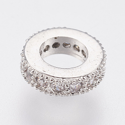 Платина Латунные микро проложить Цирконий Европейский бисером, бусины с большим отверстием, без свинца и без кадмия, кольцо, платина, 8x2.5 мм, отверстие : 4.5 мм