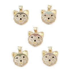 Mixed Color Brass Micro Pave Cubic Zirconia Pendants, Real 16K Gold Plated, Dog Charms, Mixed Color, 17x16.5x6.5mm, Hole: 5x3mm.