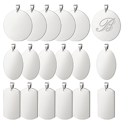 Нержавеющая Сталь Цвет 18шт 3 стили 201 штампованные подвески из нержавеющей стали, для колье мужские ювелирные изделия, прямоугольные и плоские круглые и овальные, цвет нержавеющей стали, 42~42x24~43x1 мм, отверстие : 3x7 мм, 6 шт / стиль