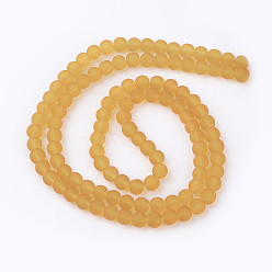 Goldenrod Transparent Glass Bead Strands, Frosted, Round, Goldenrod, 8mm, Hole: 1~1.6mm, about 99pcs/strand, 31.4 inch
