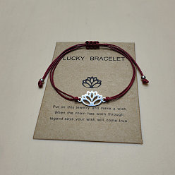 Темно-Красный 201 браслеты из нержавеющей стали с звеньями в виде лотоса, регулируемые вощеные плетеные браслеты для мужчин и женщин, темно-красный, 4~10-1/4 дюйм (10~26 см)