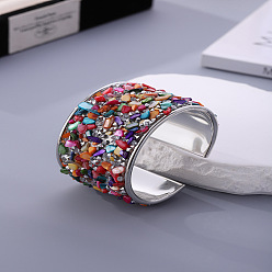 Серебро Железные браслеты-манжеты со стразами для женщин, с кварцевым резонатором, серебряные, внутренний диаметр: 1/4 дюйм (0.57 см)