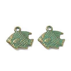 Antique Bronze Tibetan Style Alloy Pendants, Tropical Fish Charms, Medium Sea Green, Antique Bronze, 17x17x3mm, Hole: 2.3mm