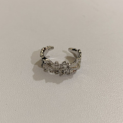 Серебро Открытые кольца манжеты из сплава, лава, широкая полоса кольца, серебряные, внутренний диаметр: 15~20 мм