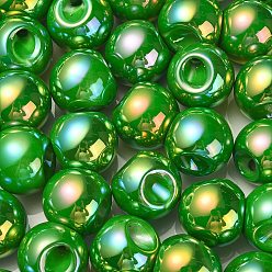 Green UV Plating Rainbow Iridescent Acrylic Beads, Round, Green, 18.5x19x19mm, Hole: 4mm