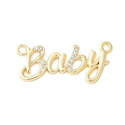 Настоящее золото 18K Латунные микропрозрачные кубические циркониевые соединения, подвески-соединители слов, без кадмия и без свинца, реальный 18 k позолоченный, 14x30.5x2 мм, отверстие : 1.8 мм