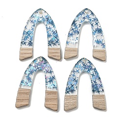 Темно-Голубой Деревянные подвески, смола и золотая фольга, арка, глубокое синее небо, 37.5x29x4 мм, отверстие : 2 мм