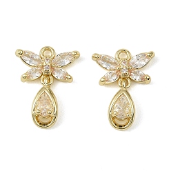 Настоящее золото 14K Латунные микро проложить кубического циркония подвески, без кадмия, без никеля и без свинца, бабочка со слезой, реальный 14 k позолоченный, 16.5x12x3.5 мм, отверстие : 1.4 мм