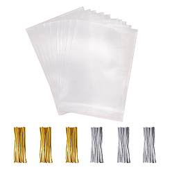 Clear Rectangle OPP Cellophane Bags, with Plastic Iron Core Wire Twist Ties, Clear, 15x10cm