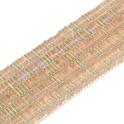 Фора Стеклянные бусины с гальваническим покрытием , Heishi бусы, квадратный, оранжевые, 3x3x1 мм, отверстие : 0.9 мм, около 210 шт / нитка, 14.96~16.54'' (38~42 см)