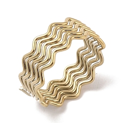 Настоящее золото 18K Ионное покрытие (IP) 304 волнистые кольца на палец из нержавеющей стали для женщин, реальный 18 k позолоченный, 7.5 мм, внутренний диаметр: 17 мм