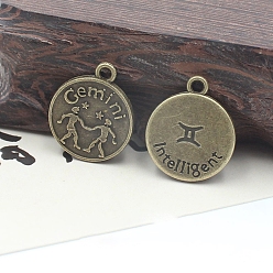 Близнецы Подвески в тибетском стиле , плоские круглые с двенадцати созвездий, античная бронза, Близнецы, 19 мм