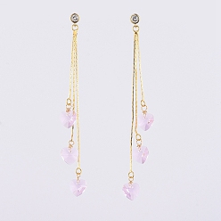 Perle rosa Ohrstecker, mit herzglasanhänger, Kupferkabel, Messing Boston Link Ketten Kronleuchter Komponenten Links & Ohrmuttern & Messing Zirkonia Ohrstecker Zubehör, mit Karton, Perle rosa, 106 mm, Stift: 0.6 mm, Herz: 14x10x5.2 mm